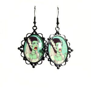Till Death Do Us Part… Maybe Monster Bride Pinup Earrings – Gothic Cameo Jewelry